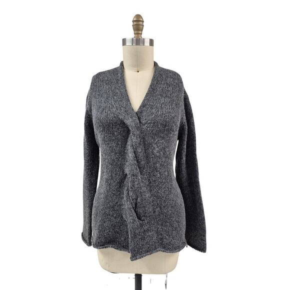 Eileen Fisher Charcoal Gray Twist front Italian Wool sweater Sz M - Picture 1 of 7